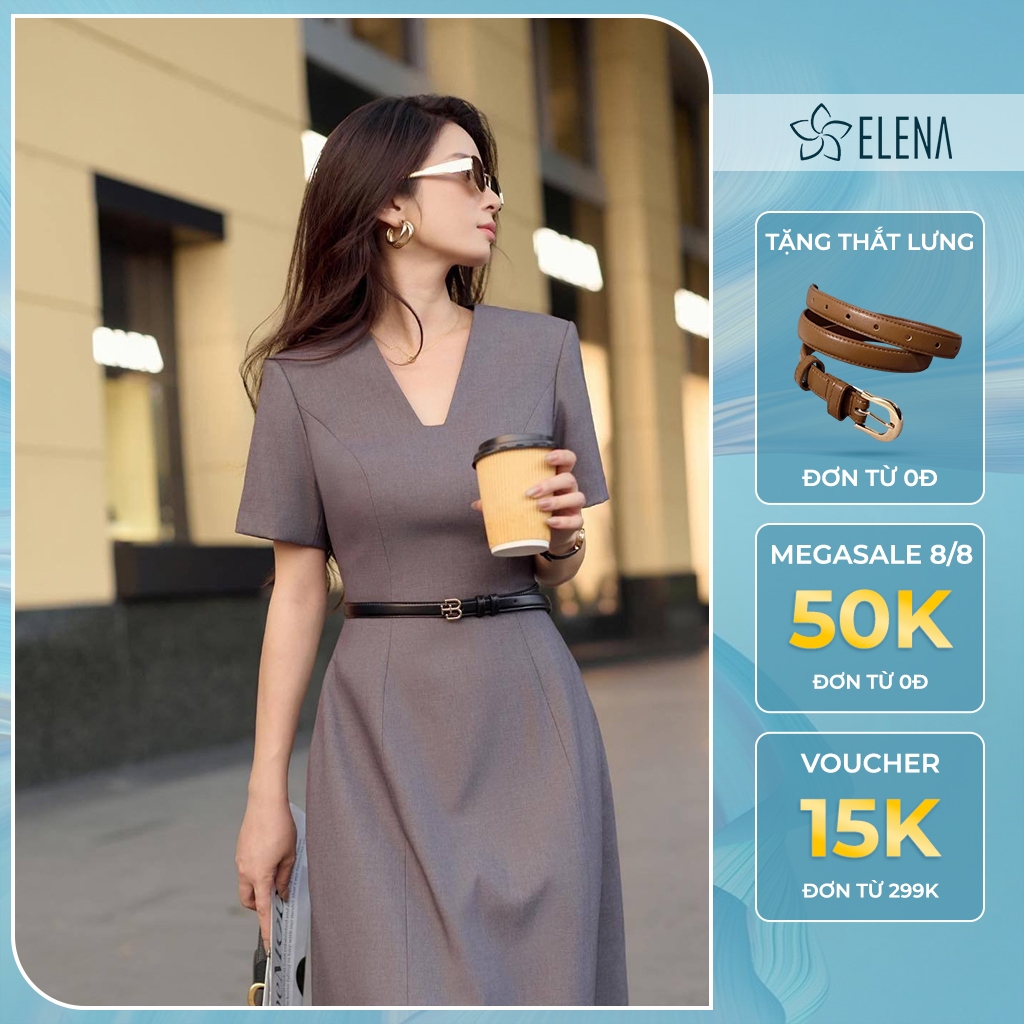 [GIVE BELT] ELENA Simple Light Throat Long Office Dress ทําจากทองญี่ปุ่นคุณภาพสูง B53