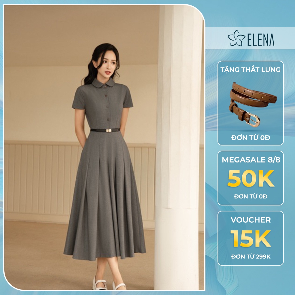 [GIVE BELT] ELENA เดรสคอบัวยาวผ้าปัดเงาดีไซน์หรูหรา Elegant Lady B67