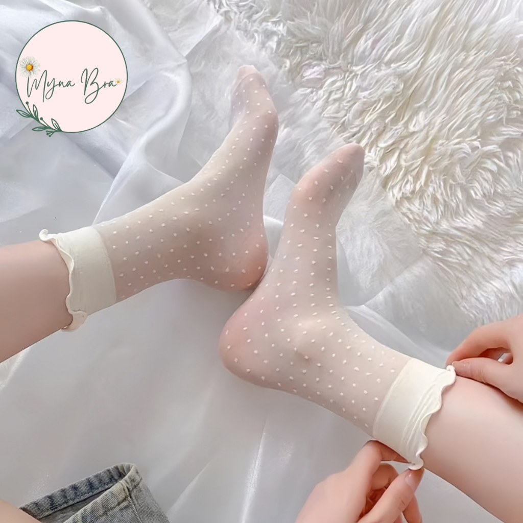 ชุด 5 คู่บางเฉียบระบายอากาศโลลิต้านัวเนียปกถุงเท้าครีมสีขาว ไมนาบรา ทีที69