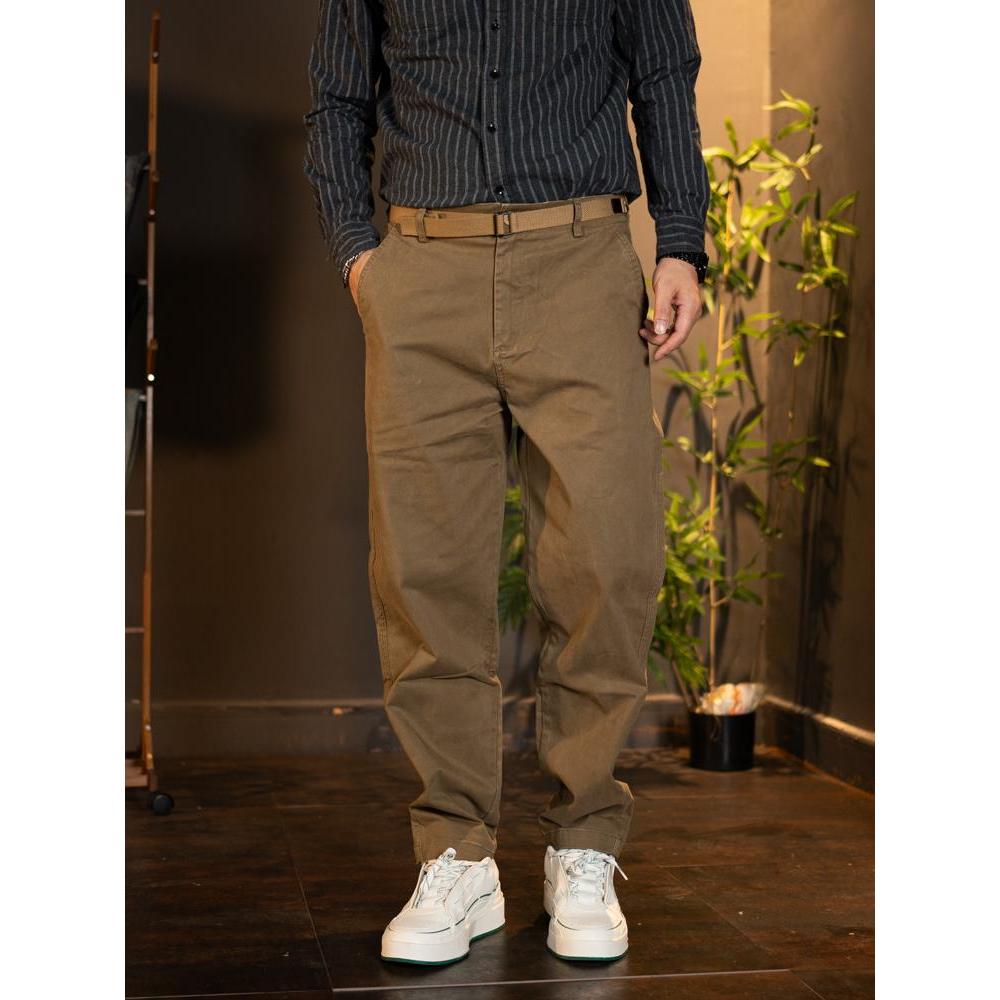 กางเกงขากระบอกผู้ชายสีกากีน้ําหนักเบามีสไตล์ - DM6