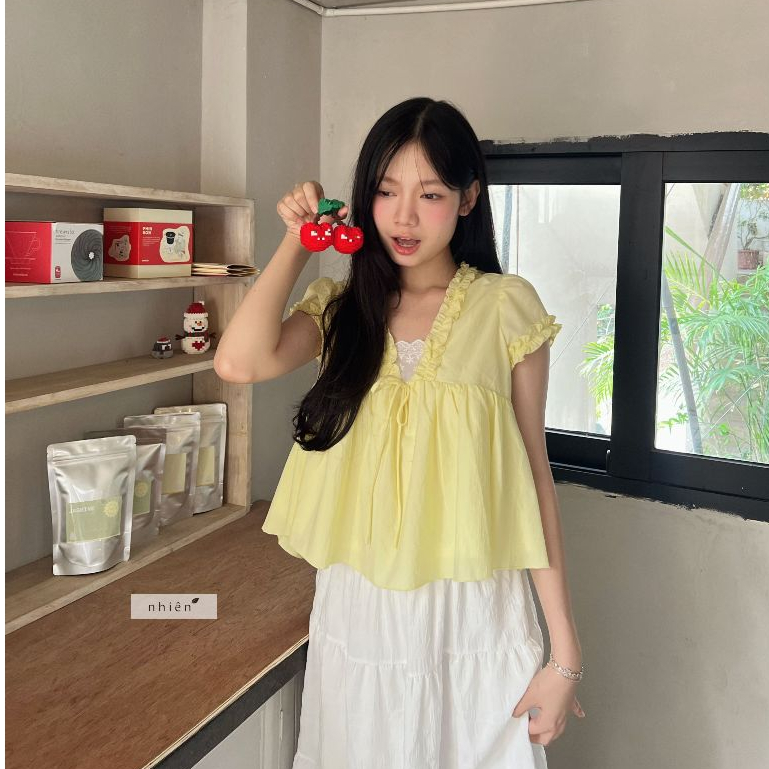 Drizzle Top - เสื้อเชิ้ต babydoll คอวีผู้หญิง nhien.official BA483