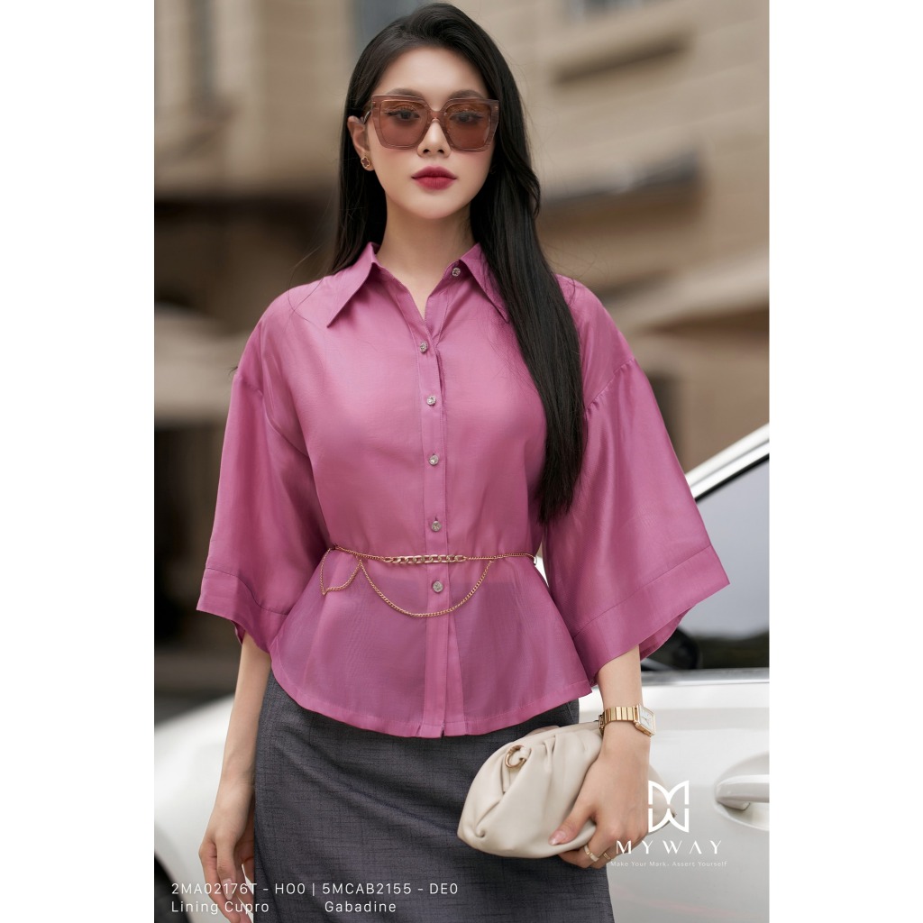 MY WAY เสื้อเชิ้ตผู้หญิงทรงตรงทรงชีฟองพร้อมเข็มขัดสุดหรู 2MA02176T ho1