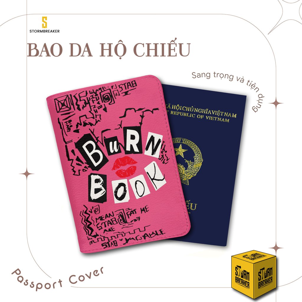 STORMBREAKER Passport Case - Burn Kiss Book Symbol Passport Wallet - เพิ่มชื่อส่วนบุคคล - สี ดํา-น้ํ