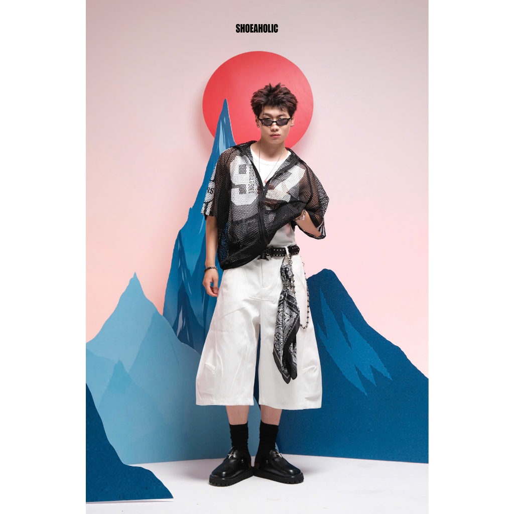 (SUMMER25) JORTS KHAKI PANTS STREETSTYLE BLACK/WHITE WIDE-LET KHAKI PANTS