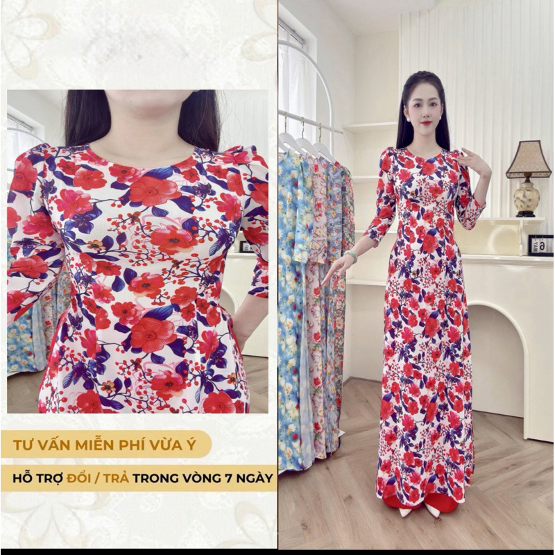 Silk Ao Dai พร้อมพิมพ์ลายดอกไม้ 6D คุณภาพสูงที่สวยงาม | แบบมาตรฐาน ใส่ง่าย | ไซส์ S-6XL รหัส N3