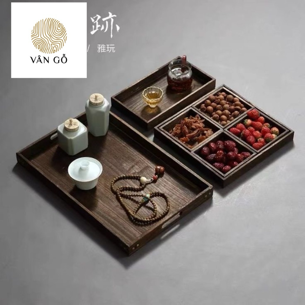ถาดไม้ตกแต่ง 7 ชิ้น สะดวก เรียบร้อย ที่วางชาไม้ธรรมชาติ