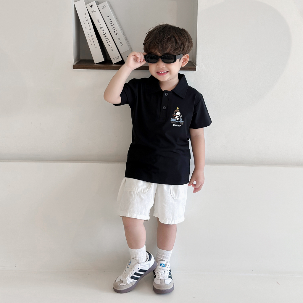 เสื้อโปโลเด็กชายพิมพ์ลาย SNOOPY หลากสี ผ้าคอตตอน 4 ทิศทาง - เสื้อยืดคอปก Loza Kids PL3186