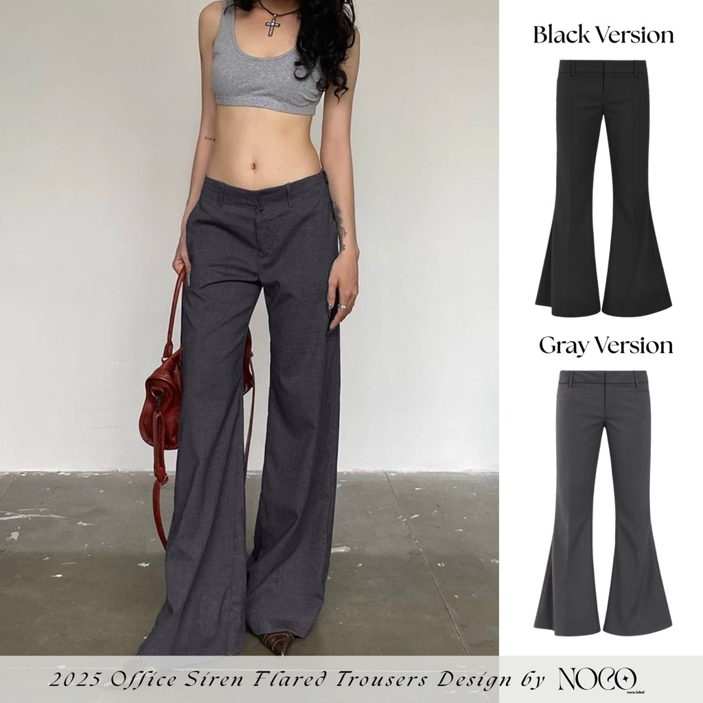 Low-Rise Flared Pants noco.label หนาคุณภาพสูง Western Canvas Office Style, Y2K Hack Shape