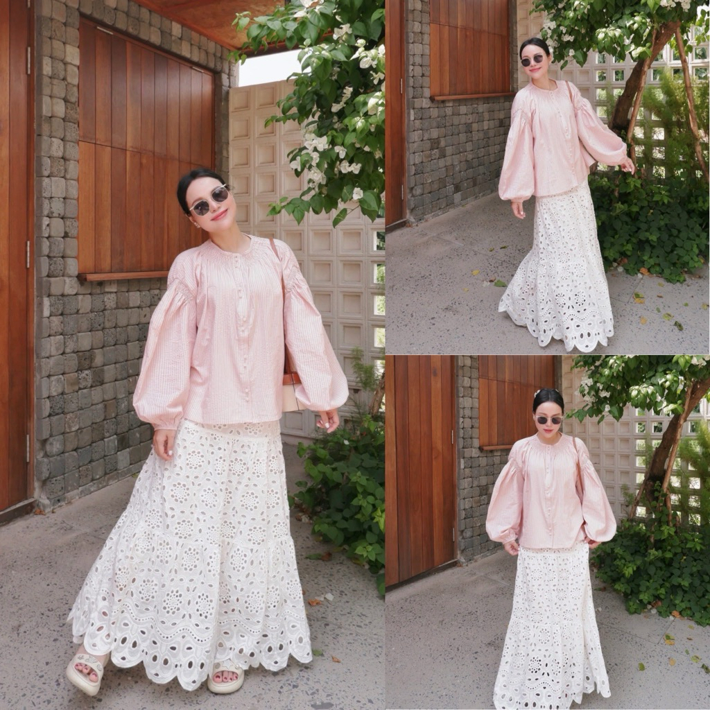 QC pass เสื้อสเวตเตอร์ลายทางสีชมพู