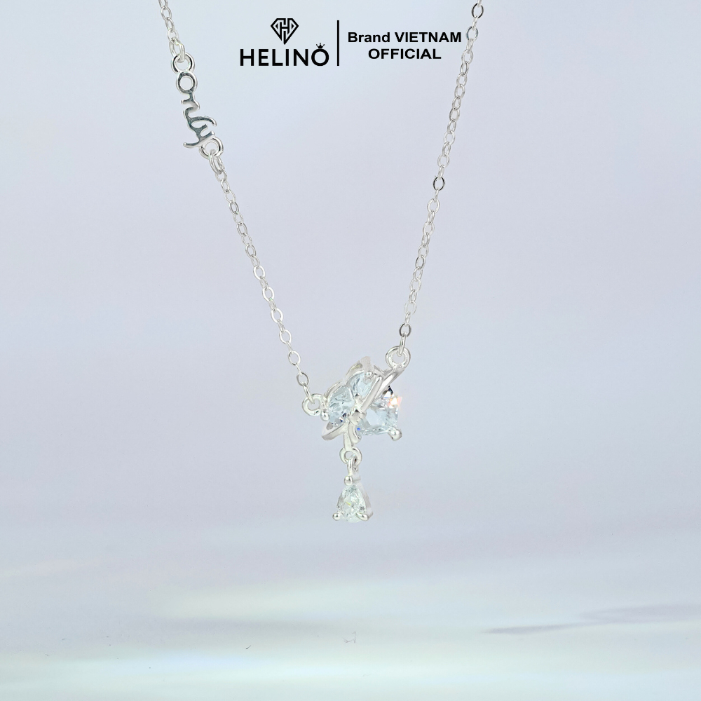 HELINO ONLY LOVE สร้อยคอเงินผู้หญิงหินหัวใจฝังหินหยดน้ําประกายผู้หญิง C62