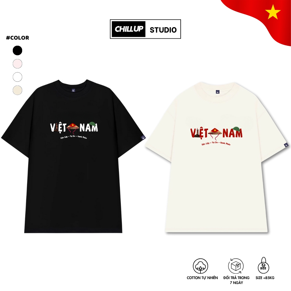 Oversize ChillUp Studio เสื้อยืด BST59 อิสระอิสระความสุขผ้าฝ้ายนุ่มสําหรับผู้ชายและผู้หญิงแขนหลวม St