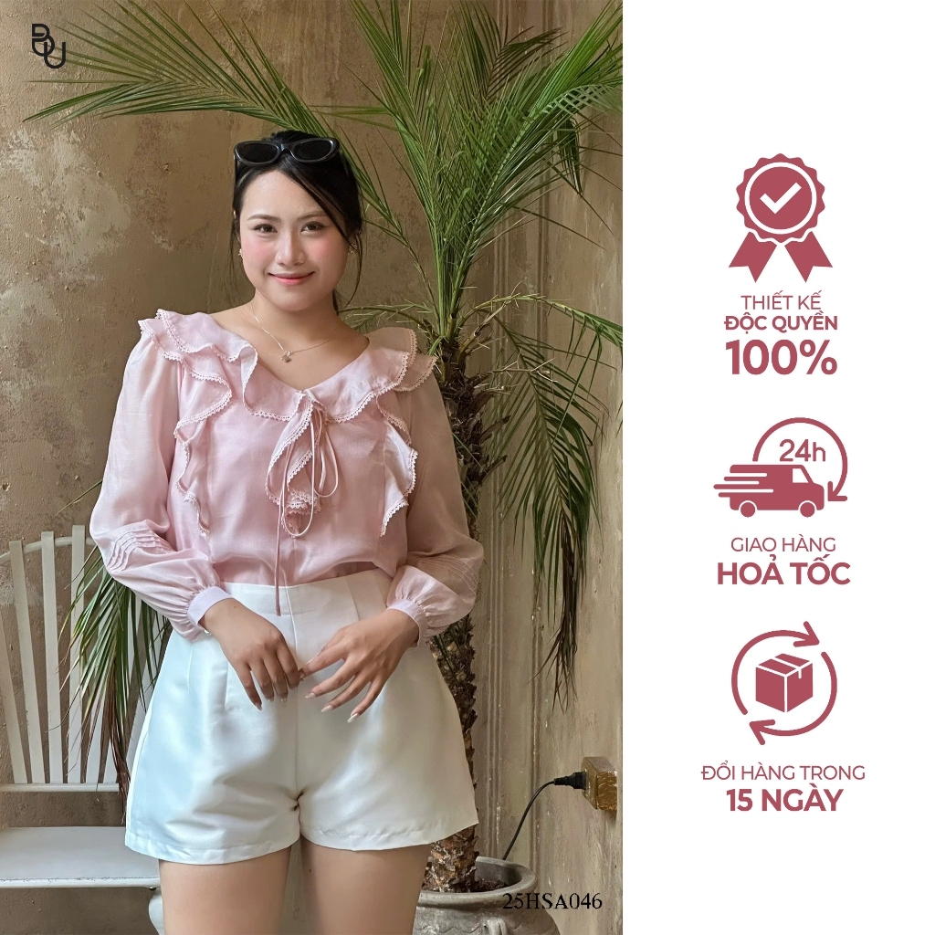 BIGSIZE เสื้อเชิ้ตคอปกระบาย – 25HSA046 - [BUstu Bigsize]