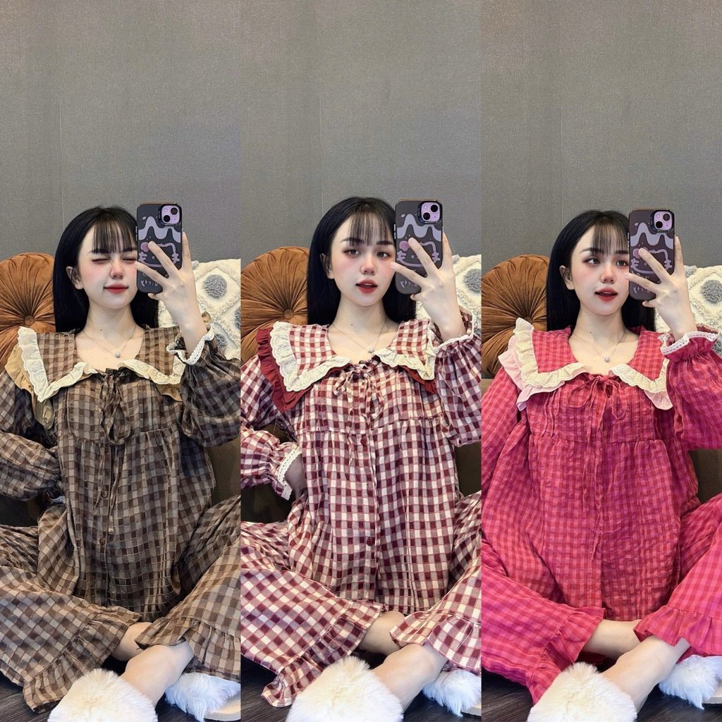 ชุดนอนคอระบายพร้อมกางเกงจับจีบริบบิ้น - HN CLOSET