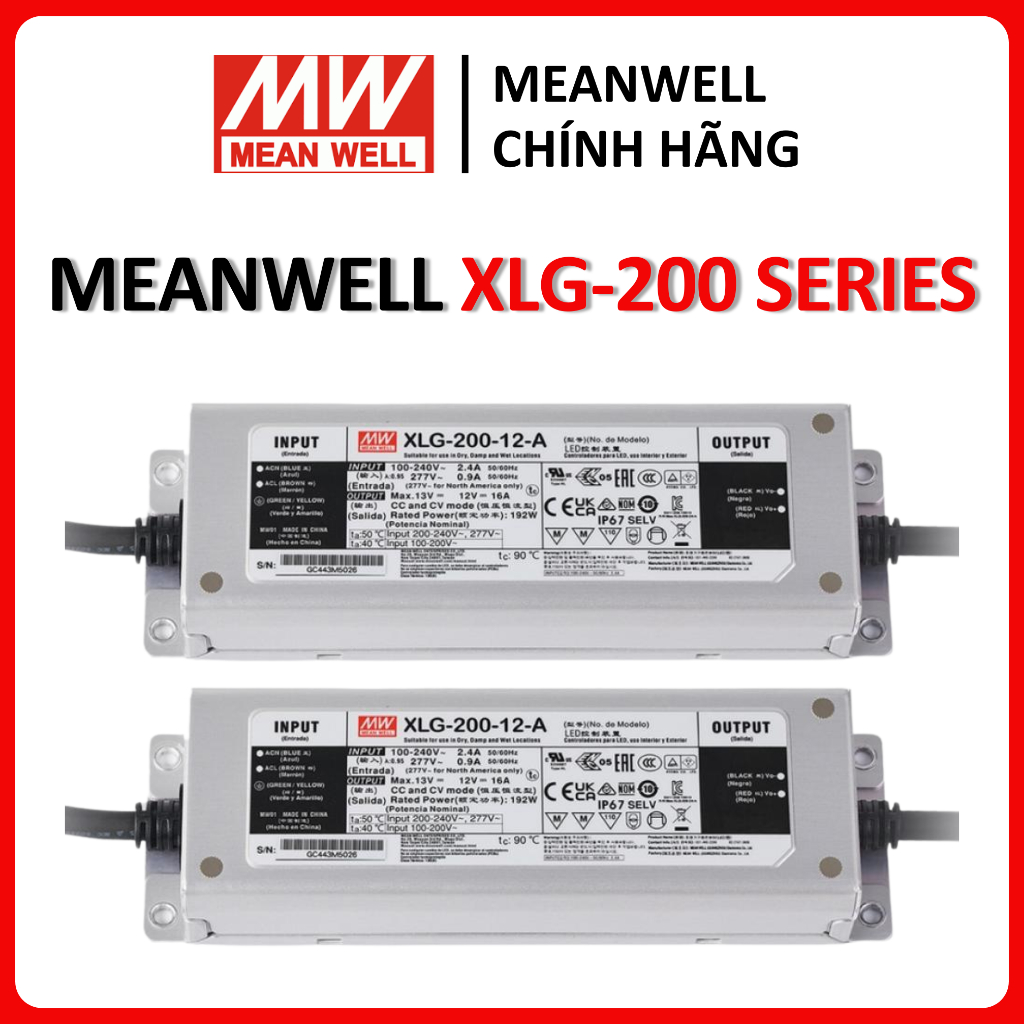 แหล่งจ่ายไฟ MEANWELL XLG-200-12-A, XLG-200-24-A, XLG-200-HA, แหล่งไดรเวอร์ LED Meanwell, กันน้ํา 200
