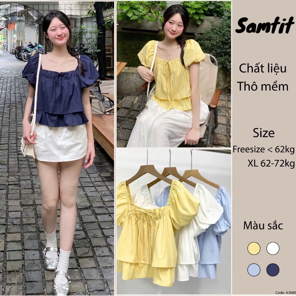 Samtitclothing MA3090 เสื้อเบลาส์ 2 ชั้น Chunky คอปกโบว์
