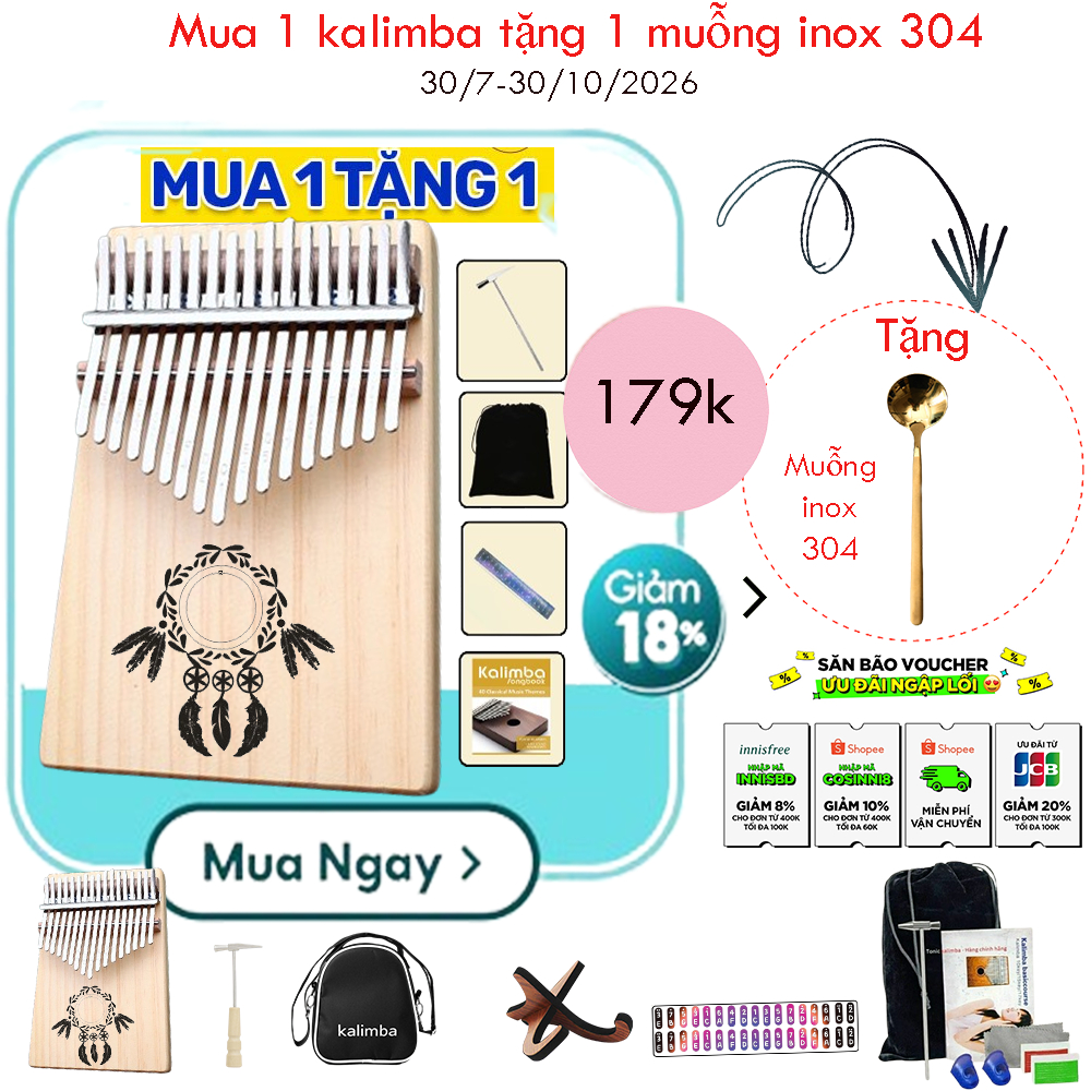 DREAMCATCHER ALSKA KALIMBA - 17, 21, 34 MONOPOLY WOODEN KEYS - ฟรี 4 อุปกรณ์เสริม ASK12