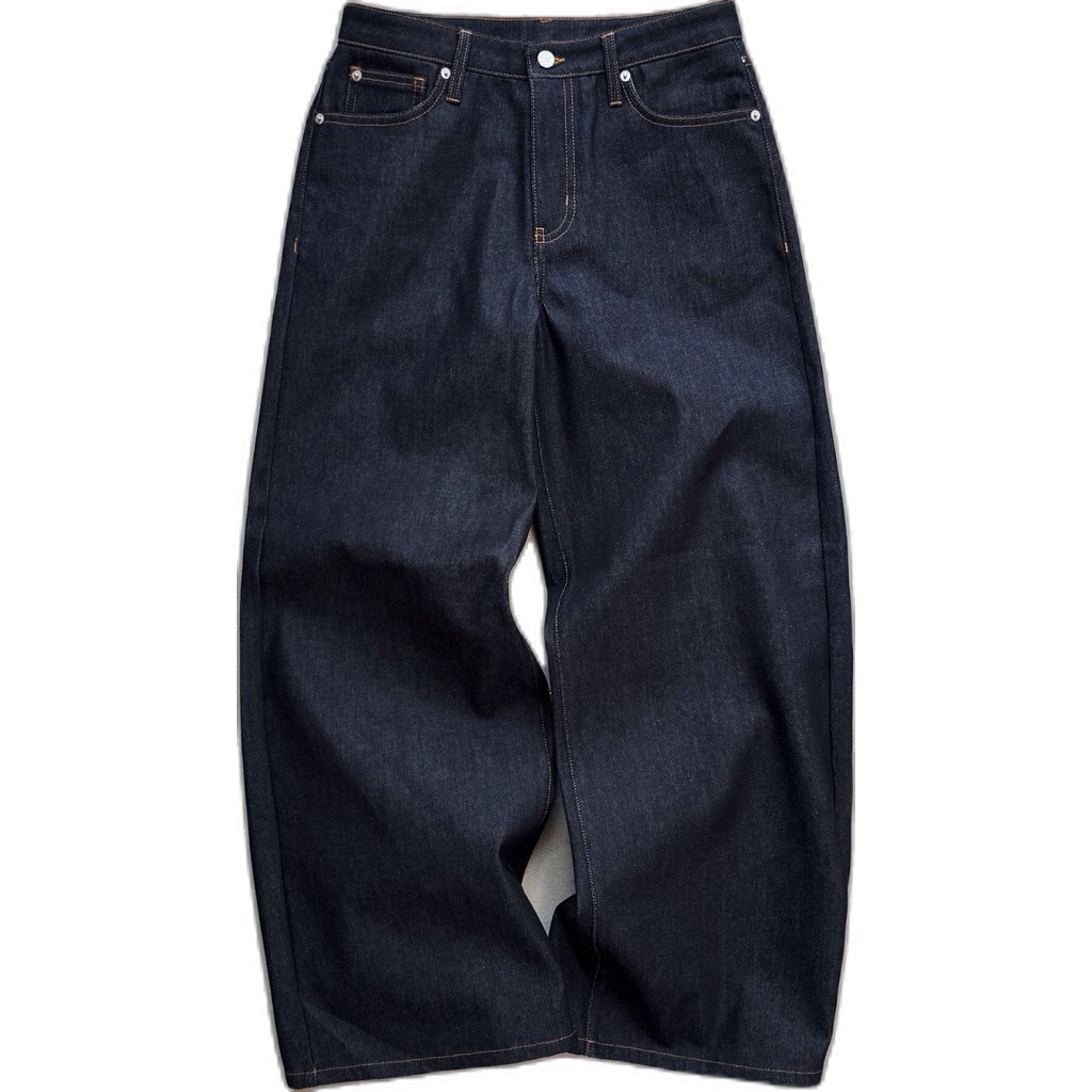 กางเกงยีนส์สีน้ําเงินเข้ม Raw Indigo ผ้ายีนส์ฟอร์มถุง 13oz
