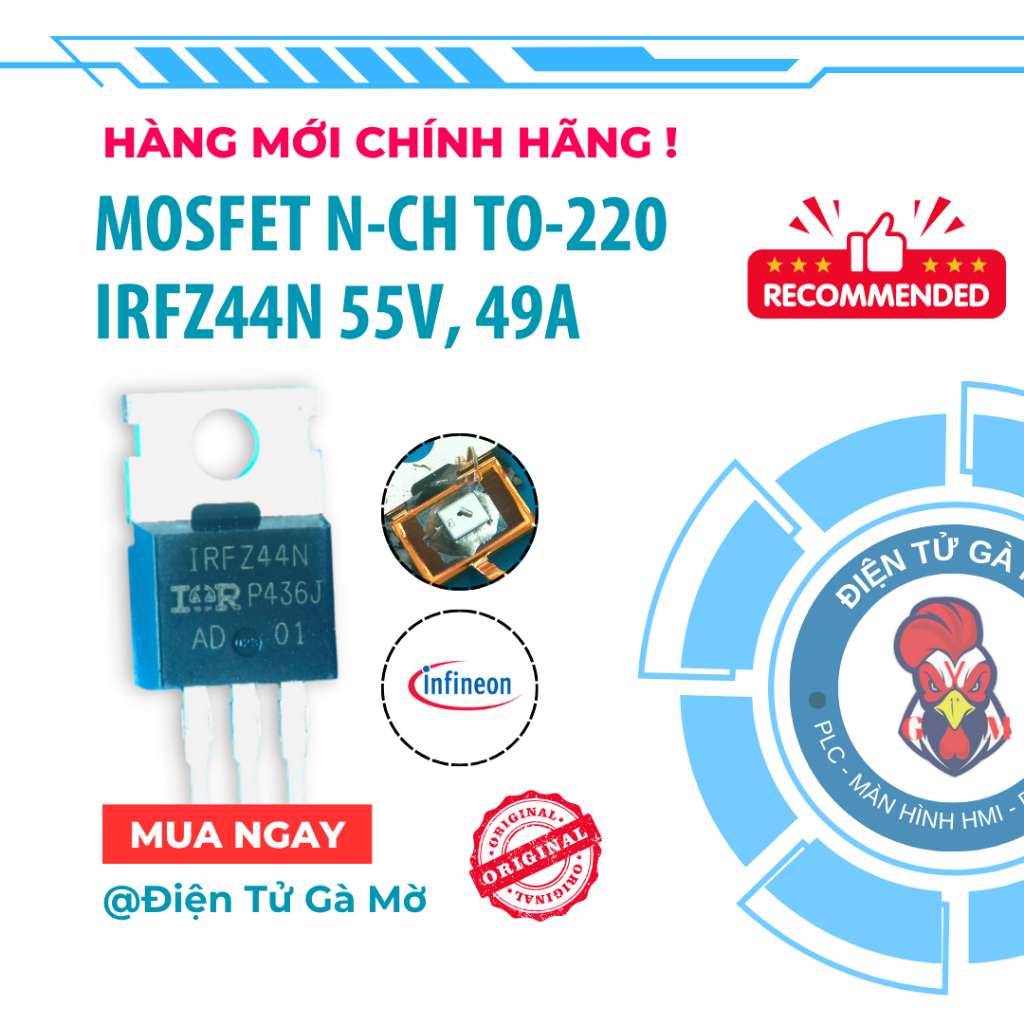[1 CON] N-Channel Mosfet, IRFZ44N 55V 49A TO-220, Infineon ของแท้ใหม่ 100%