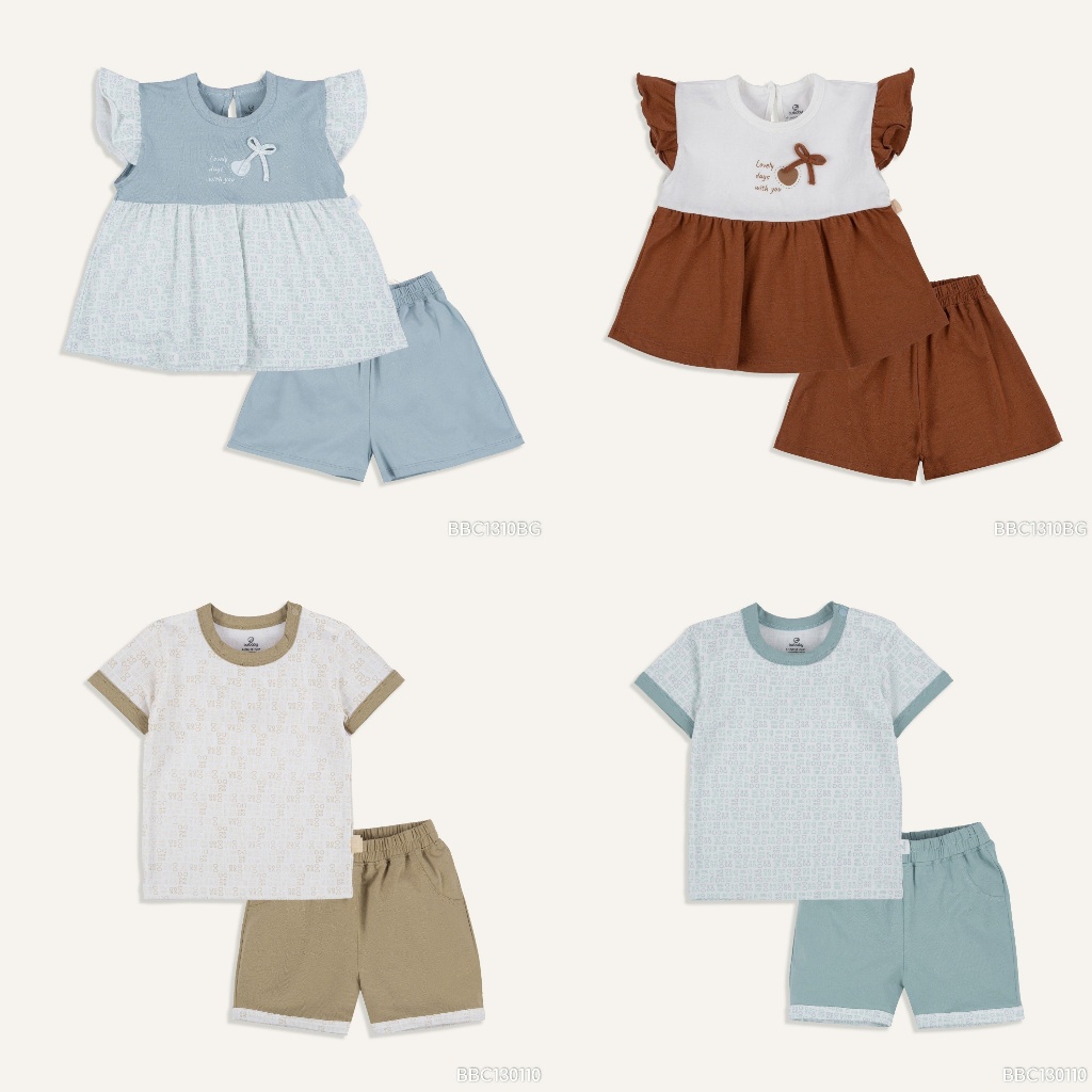 BU Baby - ชุดแขนสั้นคอปกระบาย - สีขาว - สีเขียวมัทฉะ - 6M 12M 18M 2Y 3Y 4Y 5Y-FT9B - 81A - 81A - BF1