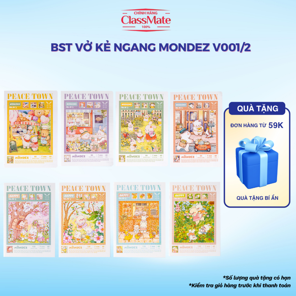 MONDEZ 80/ 120 หน้าสมุดบันทึกแนวนอน, B5 Peace Town Student Notebook ใช้จดบันทึก V001/V002