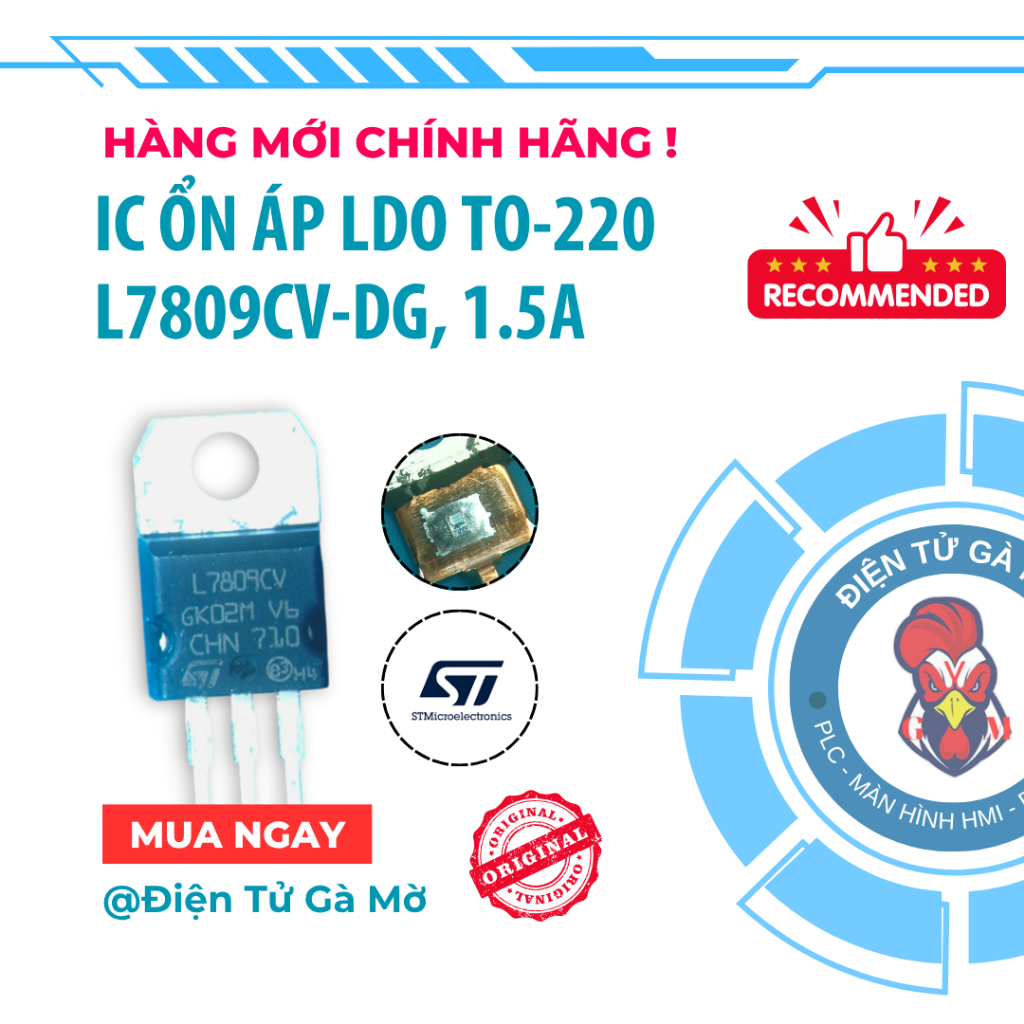 [1 CON] เครื่องปรับแรงดันไฟฟ้า IC LDO, L7809CV-DG 7809 9V 1.5A TO-220 ของแท้ใหม่ ST 100%