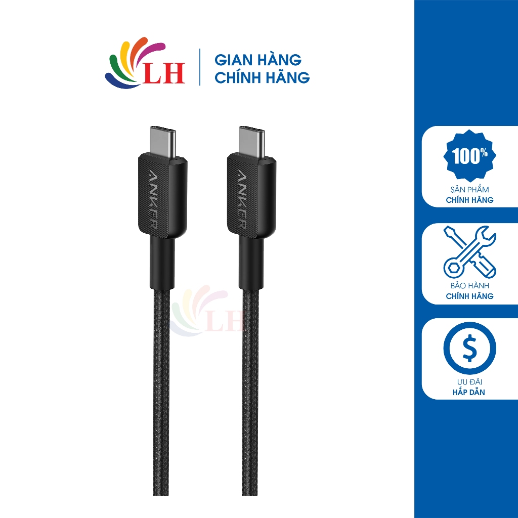 สาย USB Type-C to Type-C Anker 322 Nylon Cable III 60W 0.9m A81F5 - สินค้าของแท้