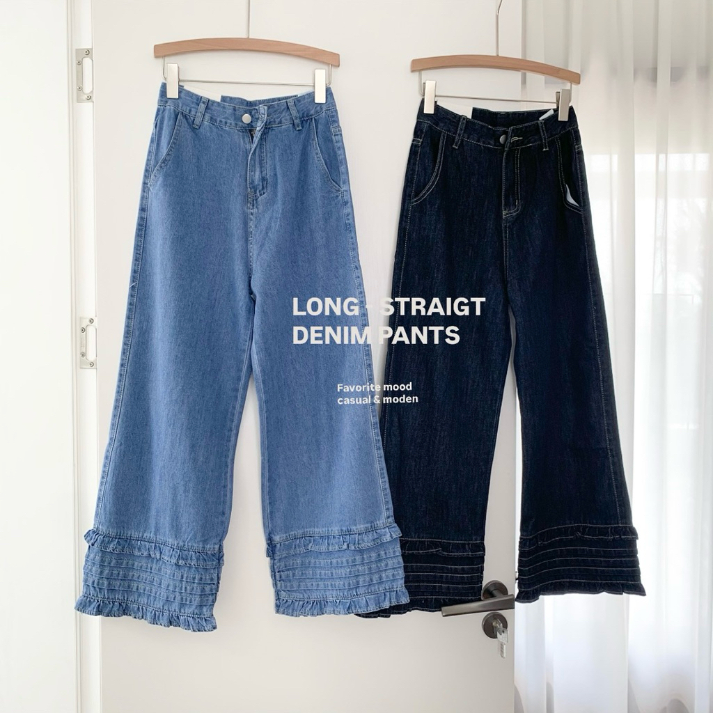 บานชื่น/ยีนส์ทรงกระบอกระบายน่ารัก 8222