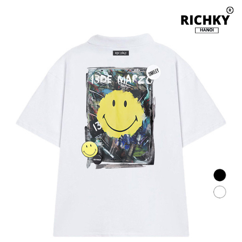 Richky Hanoi Premium Polo Collared T-Shirt Tee 13de Marzo x Smiley Broken Pin Graffiti