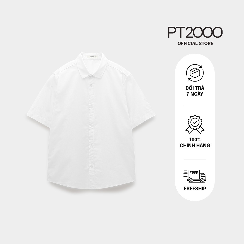 เสื้อเชิ้ตแขนสั้นผู้ชายสีขาว PT2000 ผ้าคอตตอนเท่ๆ อ่อนเยาว์ ไดนามิก (SMM-N905)