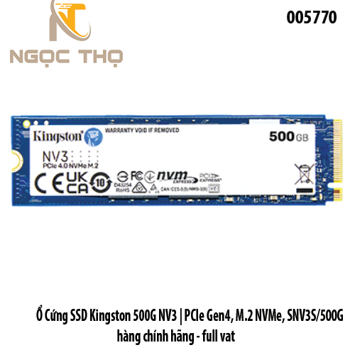 Kingston NV3 500GB M.2 2280 PCIe Gen 4 NVMe SSD ฮาร์ดไดรฟ์ (SNV3S/500G) – ของแท้ – Full VAT