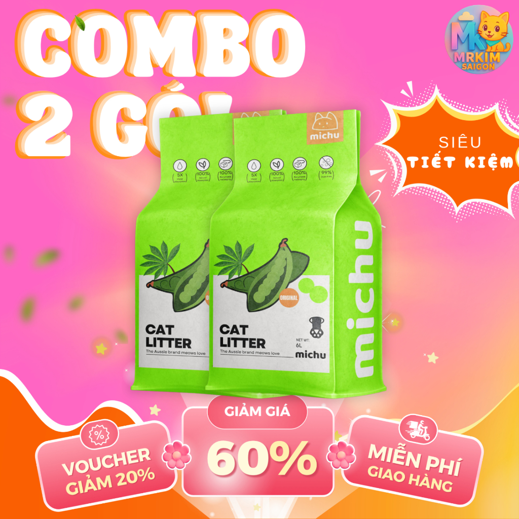Combo 2 ถุง Michu Soy Cat with Coconut Milk Flavour 6L - Cat Cat Cat, Clumps Fast, กลิ่นหอมยาวนาน
