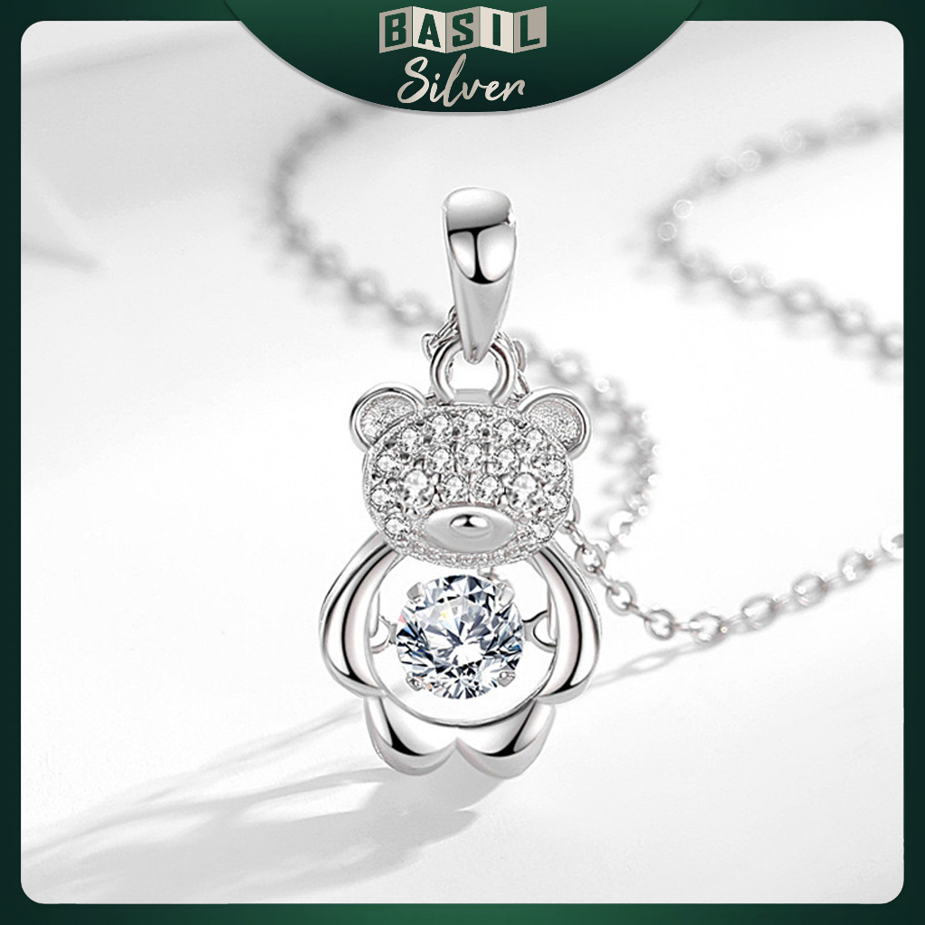 S925 สร้อยคอผู้หญิงเงินสเตอร์ลิงหินเพทายสแตนเลสสีดํา - BASIL SILVER BS09