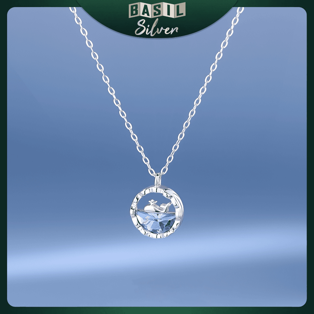 S925 สร้อยคอปลาวาฬเงินสเตอร์ลิงพร้อมหิน CZ ไม่ดํา สแตนเลส - BASIL SILVER BS18