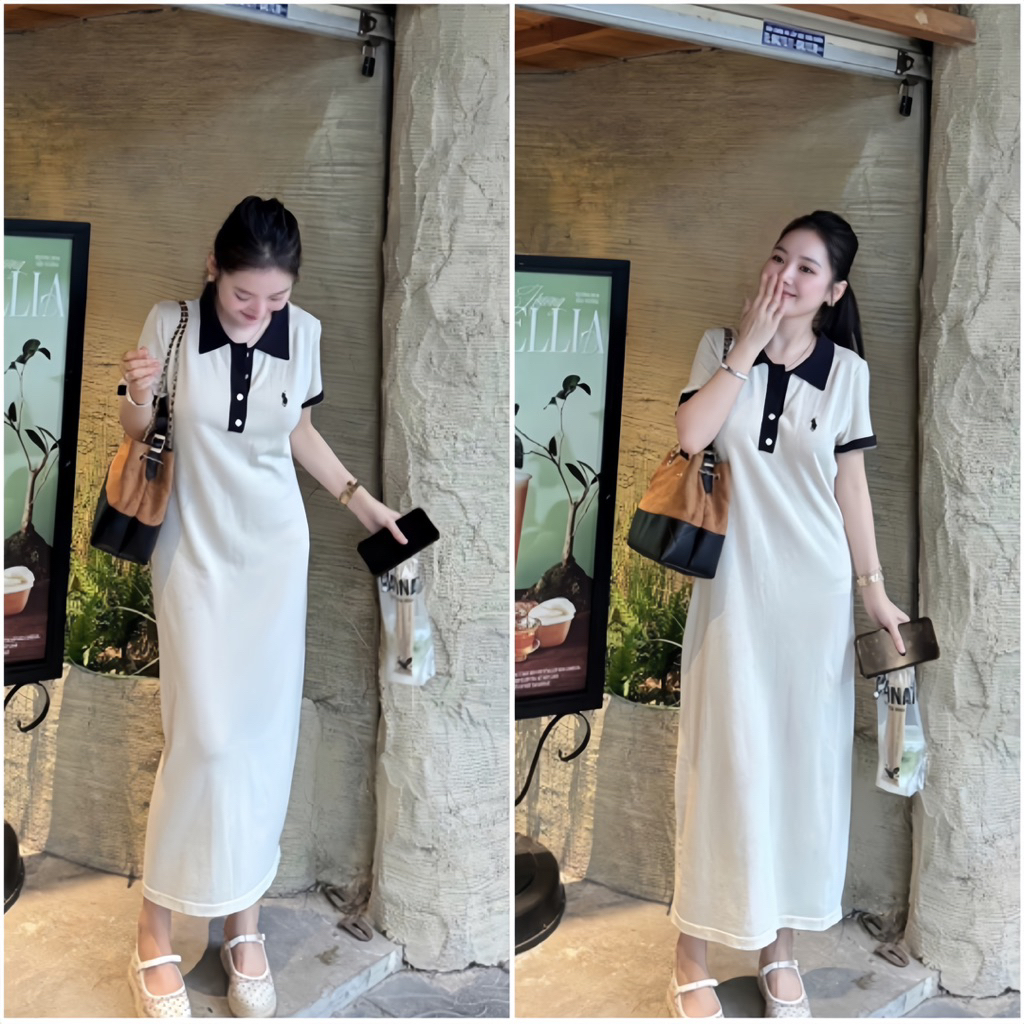 [H456] ชุดเดรสเสื้อยืดปักม้าคอเต่ายาว Baccssic ไซส์ SM