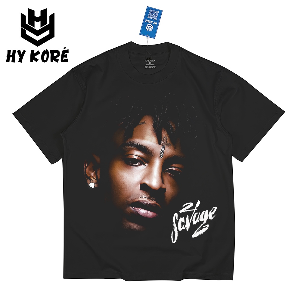 หลวมรูปแบบ Hiphop เสื้อยืด 21 Savage 3012 HY KORÉ ผู้ชายและผู้หญิงแบรนด์ท้องถิ่นผ้าฝ้าย 100% Unisex 
