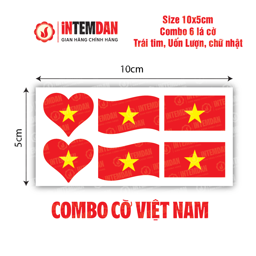 COMBO 10 ชุด (EACH SET OF 6 FLAGS) ขนาด 10X5CM - สติ๊กเกอร์รูปลอก