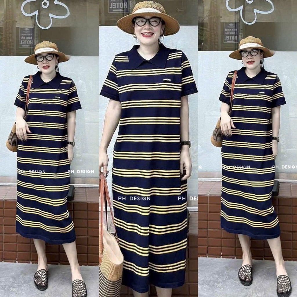 เดรสผ้าวูล Mtg คอปกเยอรมันและแถบเหลืองปักคํา Mi 5878 สินค้า QC ฟรีไซส์