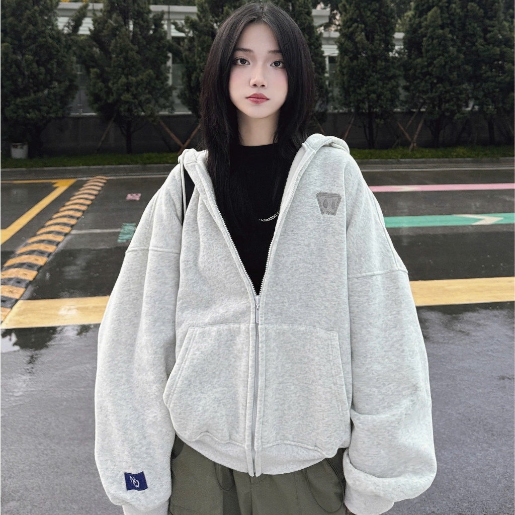 NQ30 Boxy BLISS Zip Hoodie Jacket ปักหมวกกว้างสําหรับผู้ชายและผู้หญิง Unisex ขนแกะหนากว่างโจว - รูปที่ 5