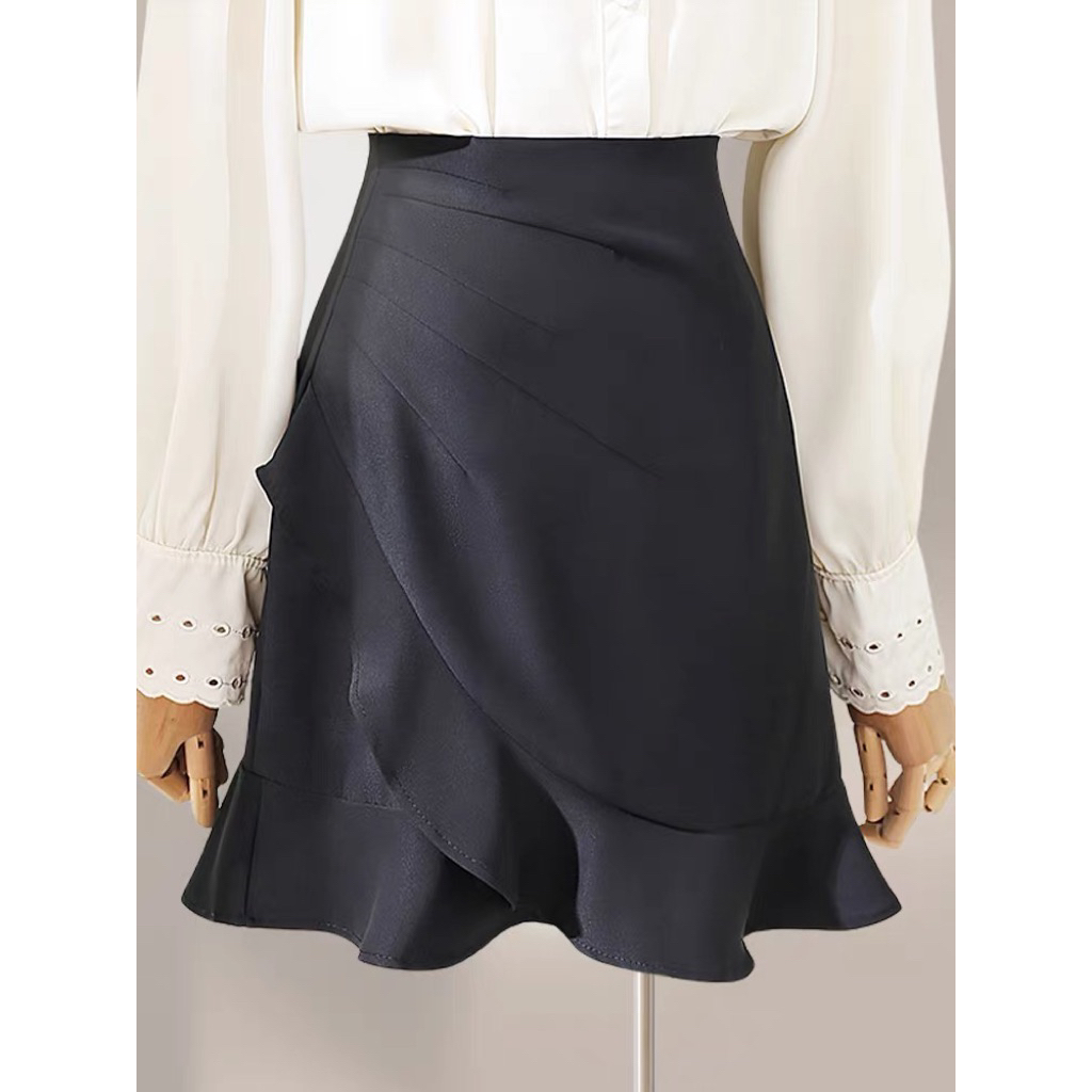 (BIG SIZE) กระโปรงหางปลาขาบานพร้อมกางเกงด้านใน - c143