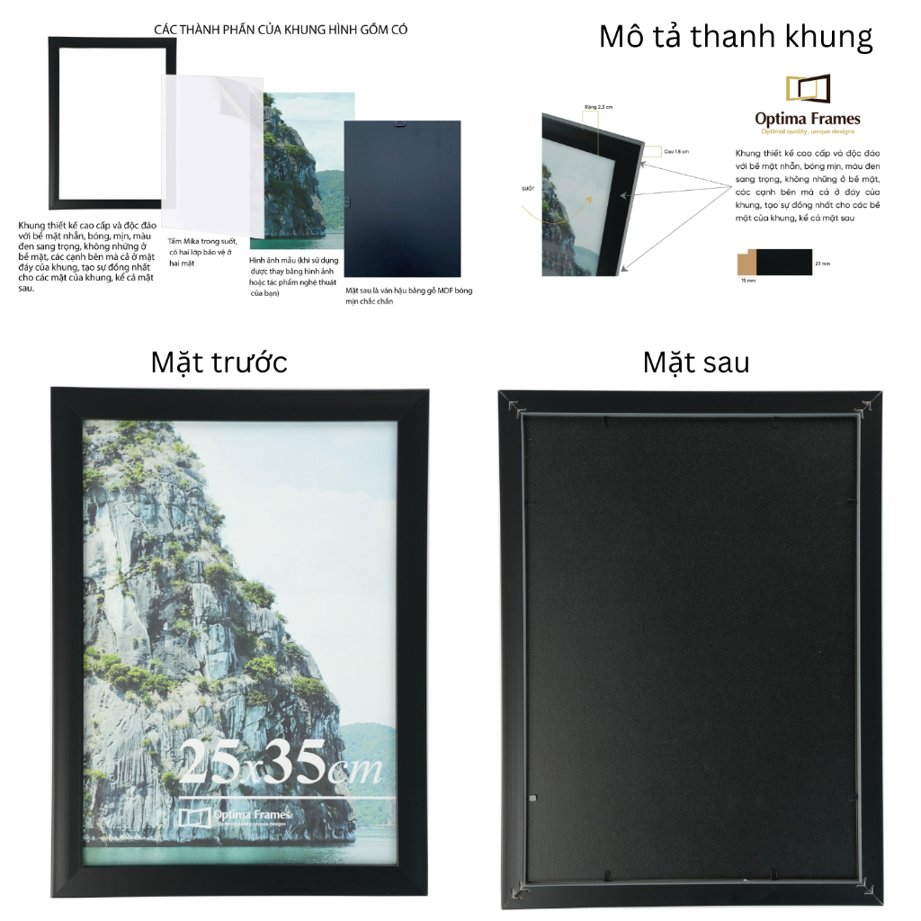 Optima Frames Premium Wall Picture Frames – สีดําเงาสวยงามสําหรับด้านหลัง | 4 ขนาด 25x30, 25x35, 26x