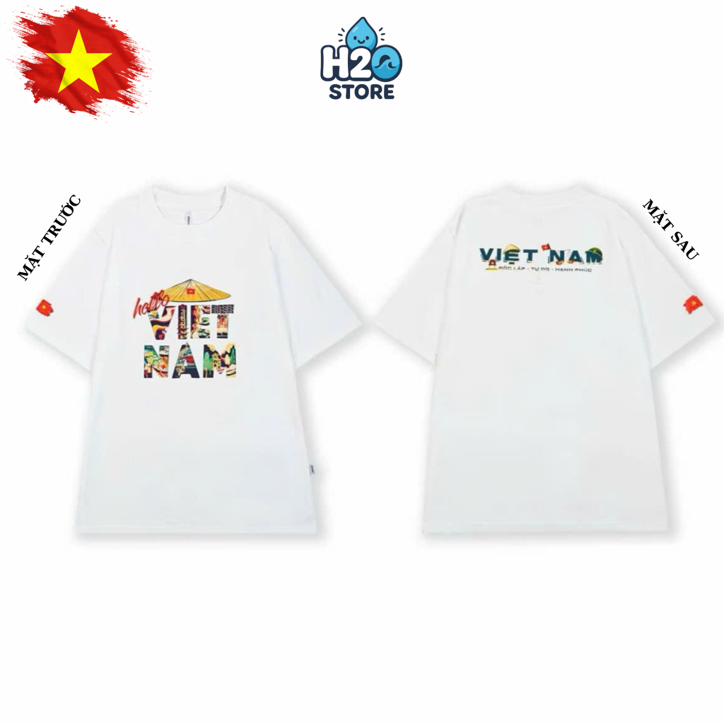เสื้อยืดรักชาติพิมพ์ลาย hello Vietnam Hat La เสื้อยืด unisex ผลิตจากผ้าฝ้าย 2 ทางที่นุ่มและเท่