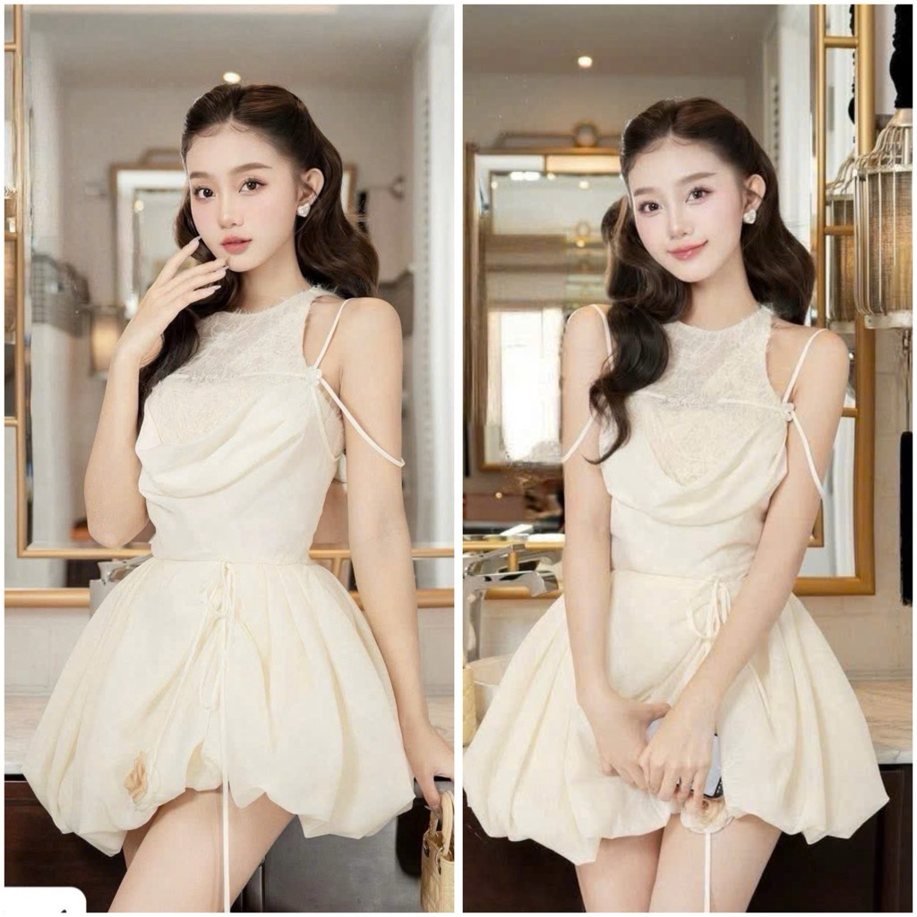 เทราเฮาส์ เดรสไหมพรมคล้องคอผูกไหล่ลูกไม้ป้ายห้อยป้ายห้อยดอกไม้ HTK