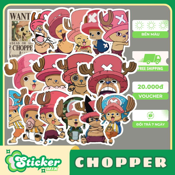 ชุดสติ๊กเกอร์ชอปเปอร์วันพีซการ์ตูนน่ารัก 50 ชิ้นสําหรับตกแต่งจักรยานและหมวกกันน็อค...ส191