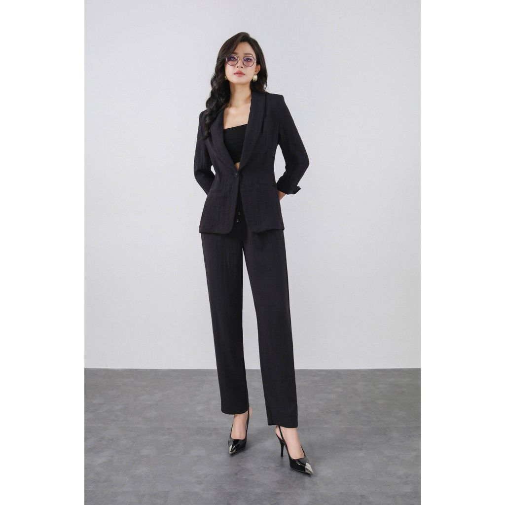 FAD5504 - เสื้อกั๊กสํานักงานผ้าย่น ทรงปล่อย คอปกเปิดชายเสื้อแต่ง - หอบ