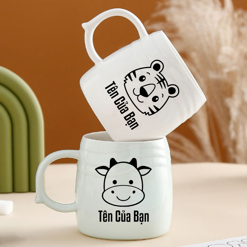 [12 ZODIAC BEASTS-EJ] ถ้วยเซรามิคพิมพ์ 12 Zodiac Animals แกะสลักชื่อขออัพออน ส่วนบุคคลและมีความหมายข