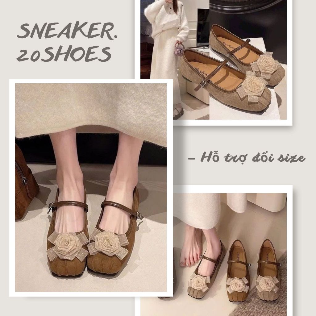 รองเท้าตุ๊กตาดอกไม้แบนสําหรับผู้หญิงรองเท้าส้นแบนหัวเหลี่ยมสไตล์เกาหลี || รหัส N41