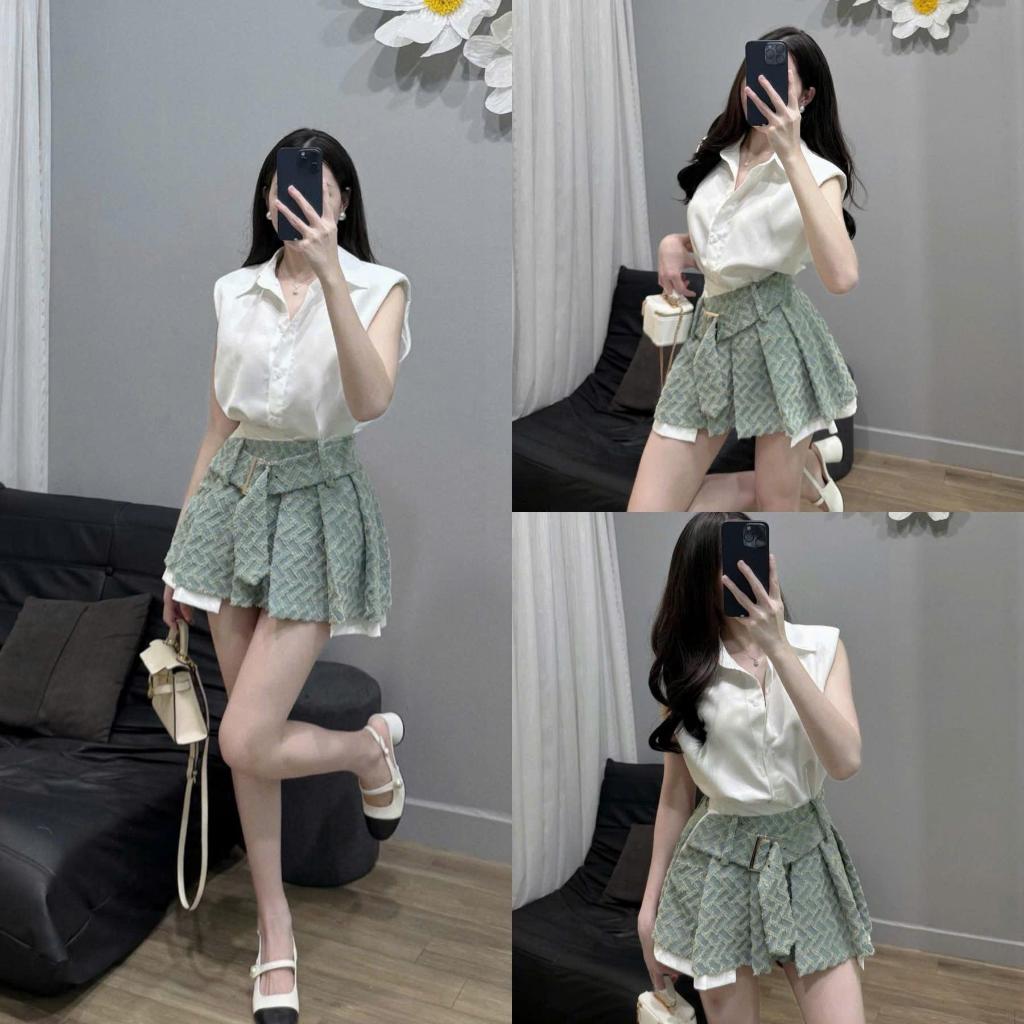 K06 Set (บนและกระโปรง) เสื้อพร้อมกระโปรงยีนส์