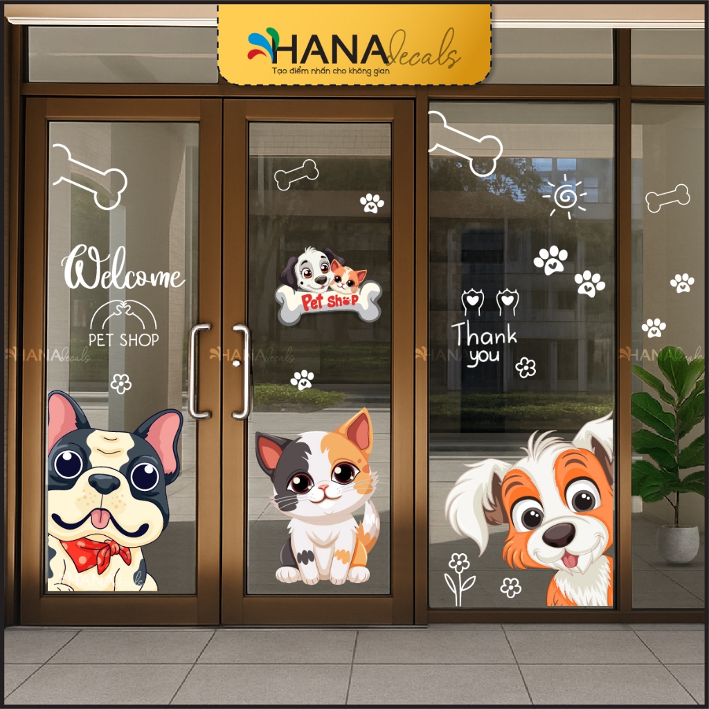 PET SHOP รูปลอกกระจกสําหรับ PET Store Decorative กันน้ํา ทนทาน - PETS06 - Hana Decals