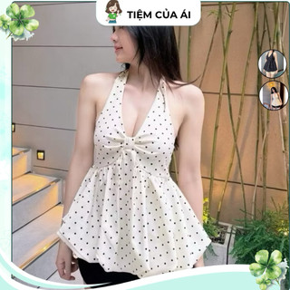 (Có Mút) Áo Yếm Chấm Bi Nhún Ngực Form Bí Xoè Lưng Chun co giãn