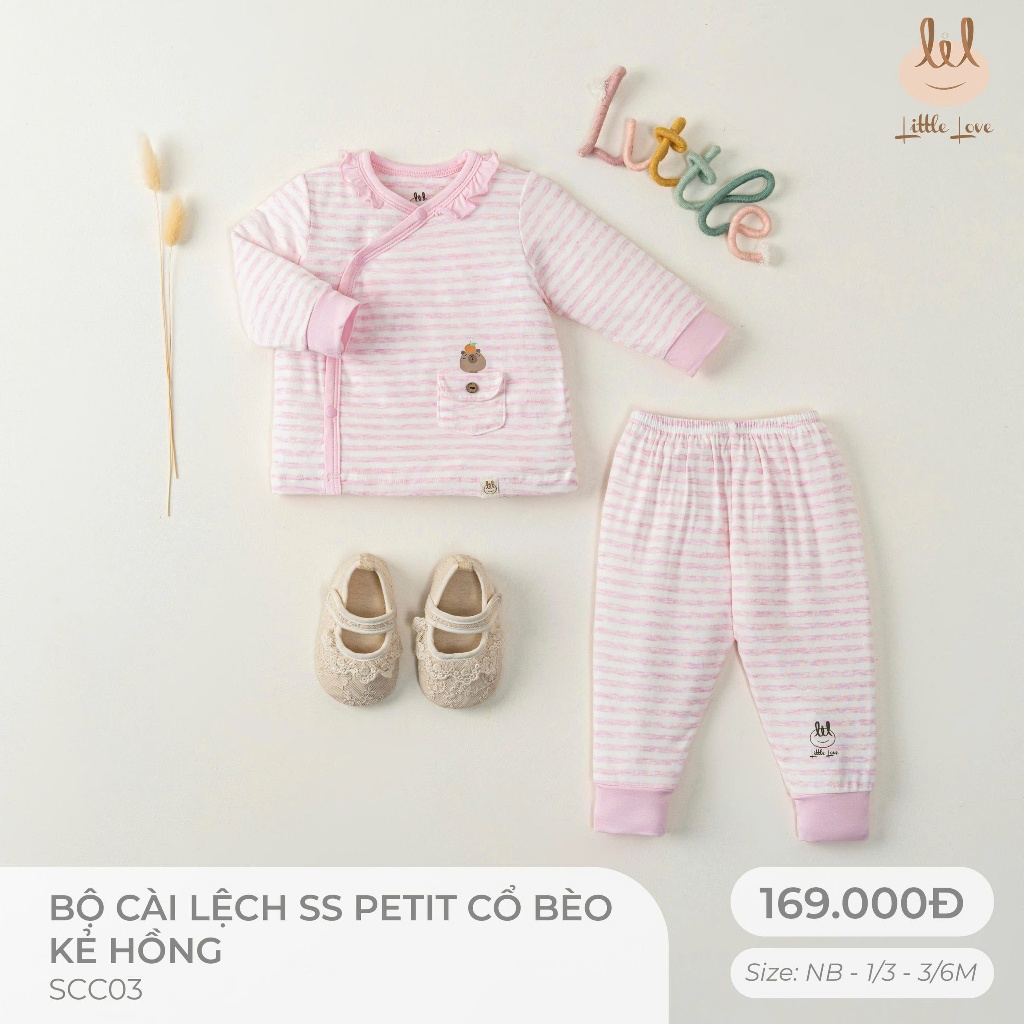 Petit ชุดเด็กแรกเกิดคอปกระบายลายทางสีชมพูสําหรับ il little Love (SCC03)